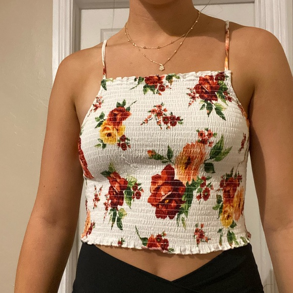 White floral smocked halter top - Picture 1 of 3